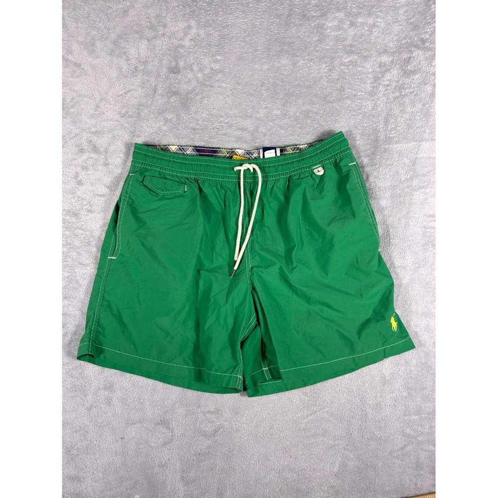 Polo Ralph Lauren Swim Trunks Green Mens med Drawstring Elastic Waist Mesh Liner
